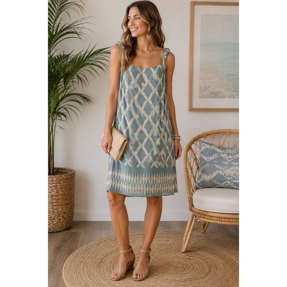 Moulinette Soeurs Anthropologie 100% Silk Shift Dress Ikat Tie Shoulder Size 0